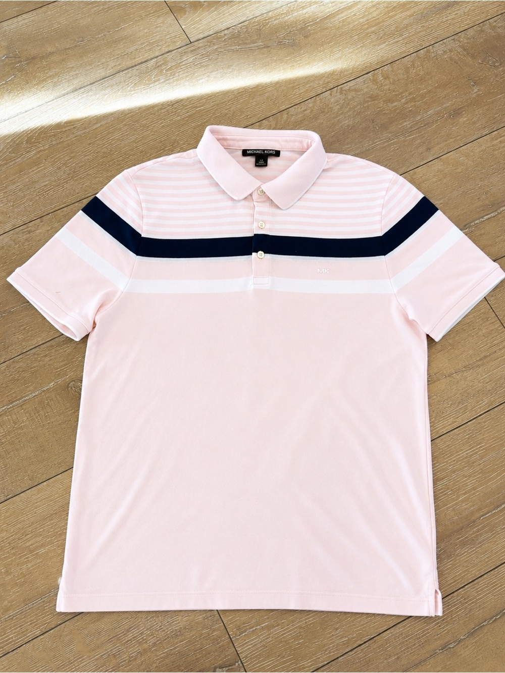 Michael Kors Pink Striped Polo Shirt Men’s Large Short Sleeve Cotton Golf Casual